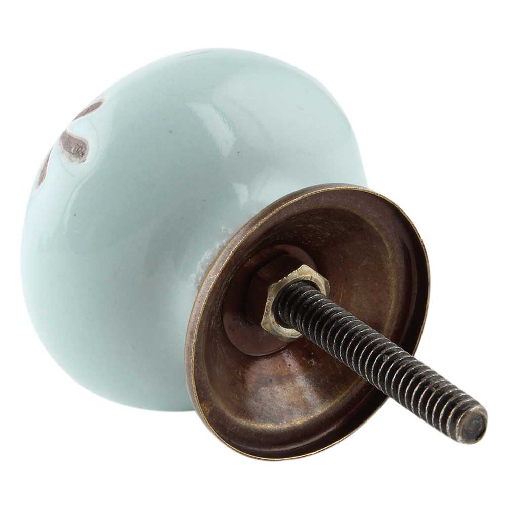 Light Sage Green Etched Leaf Ceramic Knobs